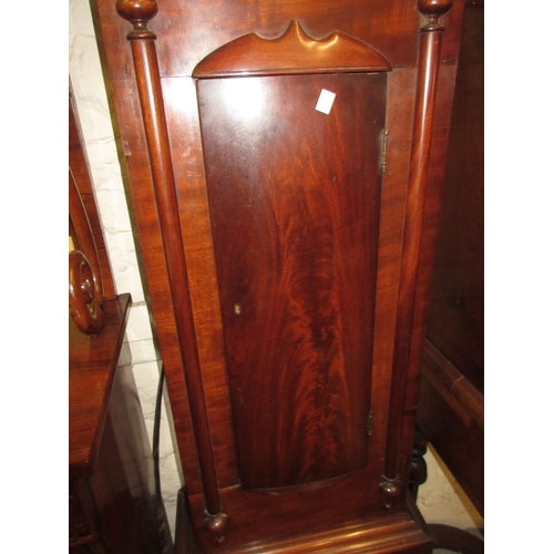 1694 - 19th Century Scottish mahogany longcase clock, the broken arch hood with a carved surmont and flanki... 