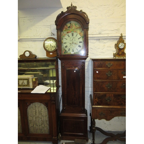 1694 - 19th Century Scottish mahogany longcase clock, the broken arch hood with a carved surmont and flanki... 