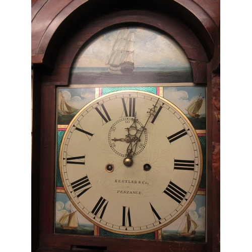 1701 - Early 19th Century mahogany longcase clock, the broken arch hood with flanking spiral pilasters, sha... 