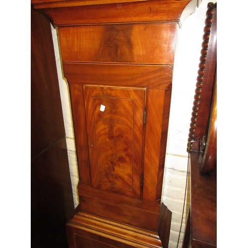 1701 - Early 19th Century mahogany longcase clock, the broken arch hood with flanking spiral pilasters, sha... 