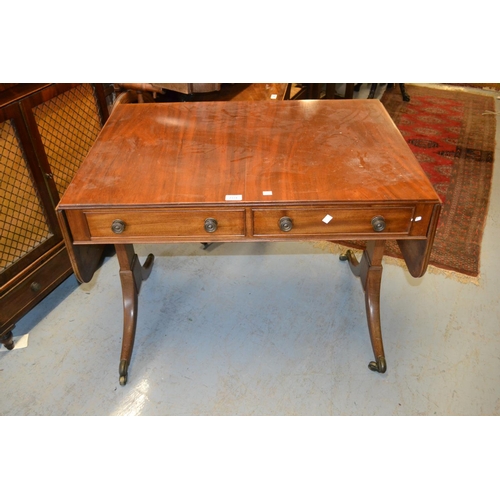 2331 - Early 19th Century mahogany drop leaf sofa table with two frieze drawers raised on rectangular and s... 