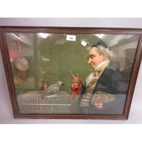280 - Framed Pears advertising print of a man with parrot