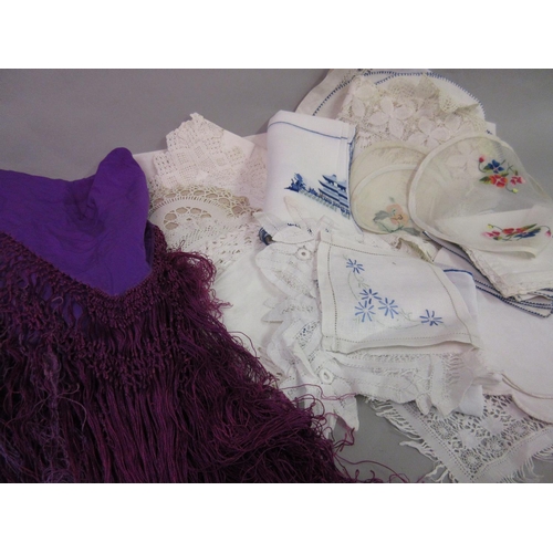 31 - Lace work mantilla and a quantity of various table linen etc