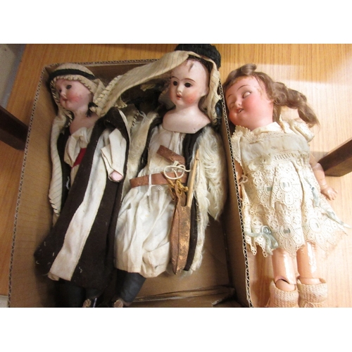 68 - Small Goebel bisque headed doll together with two other small bisque headed shoulder plate dolls