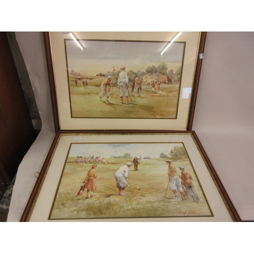 159 - Framed set of fifty reproduction golf related cigarette cards, a glazed display of reproduction earl... 