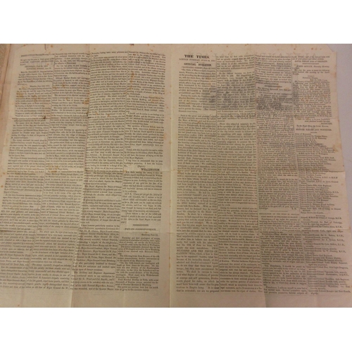 185 - Copy of The Times for Thursday June 2nd 1815 containing a full account of the Battle of Waterloo, to... 