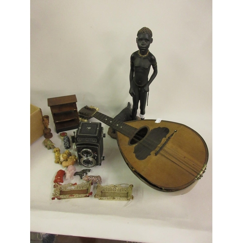 211 - 19th Century mandolin (at fault), one camera and other collectables