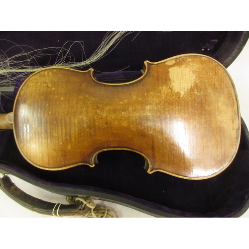 214 - Late 19th or early 20th Century violin with a two piece 14in back, labelled to the interior ' Antoni... 