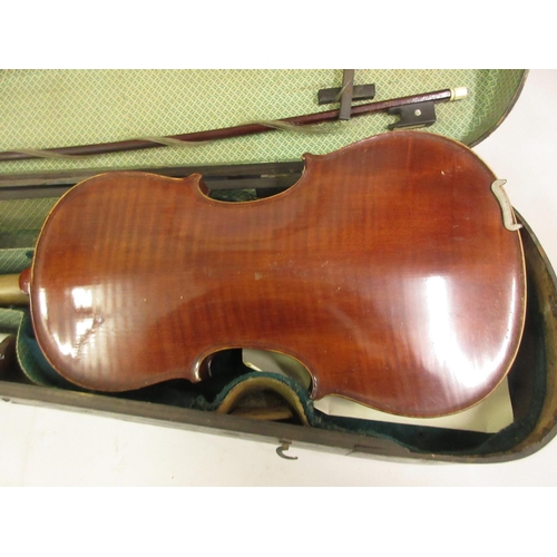 239 - Late 19th Century French Mirecourt School violin with 14.25in back (for restoration) together with a... 