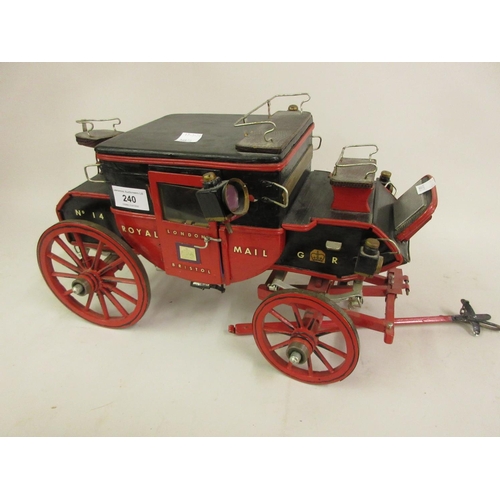 240 - 20th Century wooden scratch built model of Royal Mail London to Bristol horse drawn coach