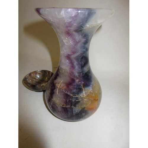 251 - Blue john baluster form vase, 6.25ins high, together with a similar miniature bowl, 2.5ins diameter