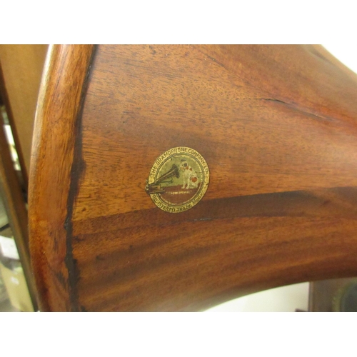 282 - Early 20th Century H.M.V. table top wind-up gramophone with mahogany laminated horn, the base 13.75i... 