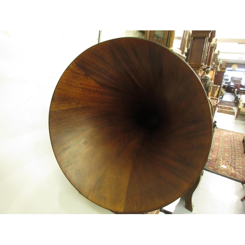 282 - Early 20th Century H.M.V. table top wind-up gramophone with mahogany laminated horn, the base 13.75i... 