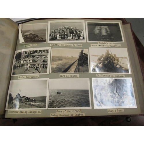 181 - Album of World War II photographs relating to H.M.S. Frobisher and H.M.S. Sussex, including Japanese... 