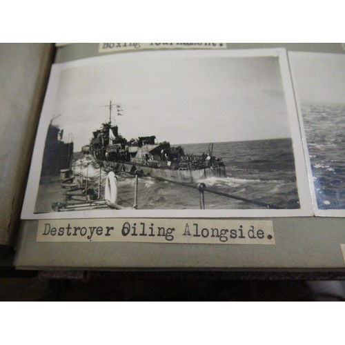 181 - Album of World War II photographs relating to H.M.S. Frobisher and H.M.S. Sussex, including Japanese... 