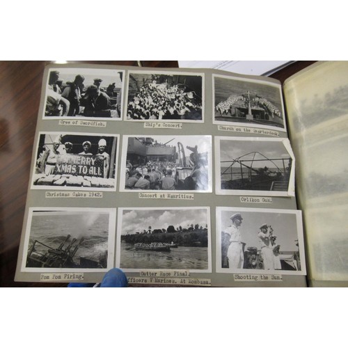 181 - Album of World War II photographs relating to H.M.S. Frobisher and H.M.S. Sussex, including Japanese... 