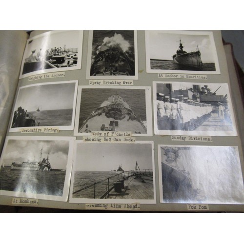 181 - Album of World War II photographs relating to H.M.S. Frobisher and H.M.S. Sussex, including Japanese... 