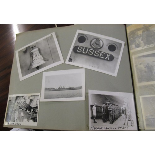 181 - Album of World War II photographs relating to H.M.S. Frobisher and H.M.S. Sussex, including Japanese... 