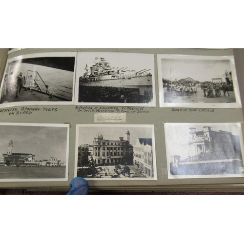 181 - Album of World War II photographs relating to H.M.S. Frobisher and H.M.S. Sussex, including Japanese... 