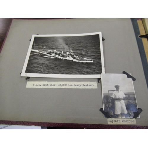 181 - Album of World War II photographs relating to H.M.S. Frobisher and H.M.S. Sussex, including Japanese... 