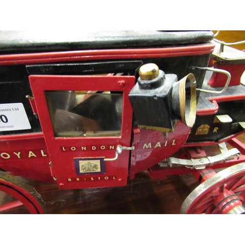 240 - 20th Century wooden scratch built model of Royal Mail London to Bristol horse drawn coach