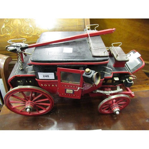 240 - 20th Century wooden scratch built model of Royal Mail London to Bristol horse drawn coach