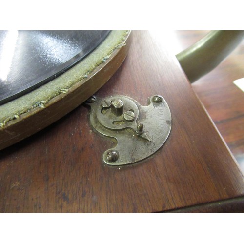 282 - Early 20th Century H.M.V. table top wind-up gramophone with mahogany laminated horn, the base 13.75i... 