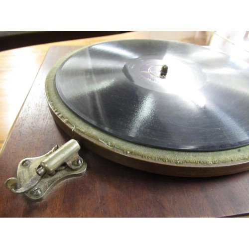 282 - Early 20th Century H.M.V. table top wind-up gramophone with mahogany laminated horn, the base 13.75i... 