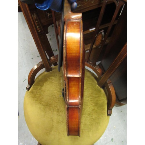 208 - Violin, the two piece 14in back stamped Stainer, with a similar paper label to the interior together... 