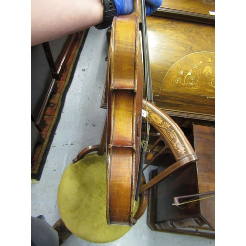 208 - Violin, the two piece 14in back stamped Stainer, with a similar paper label to the interior together... 