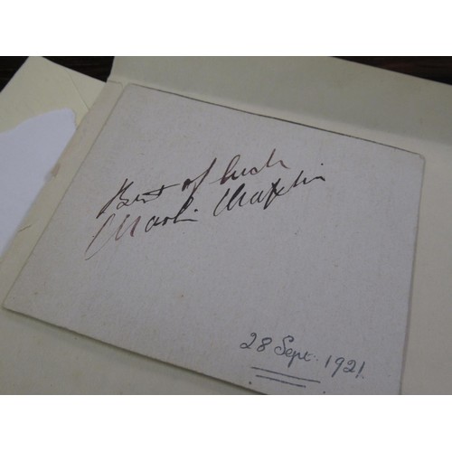 257 - Cut-out autograph signature ' Best of Luck Charlie Chaplin', dated in a different hand, 28th Septemb... 