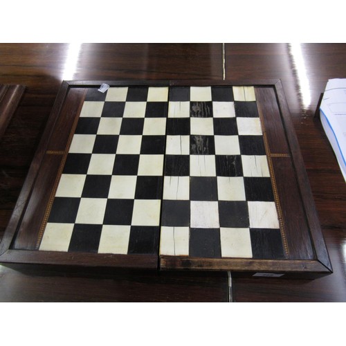 268 - Rosewood bone and ebony inlaid folding chessboard