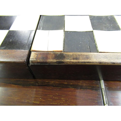 268 - Rosewood bone and ebony inlaid folding chessboard