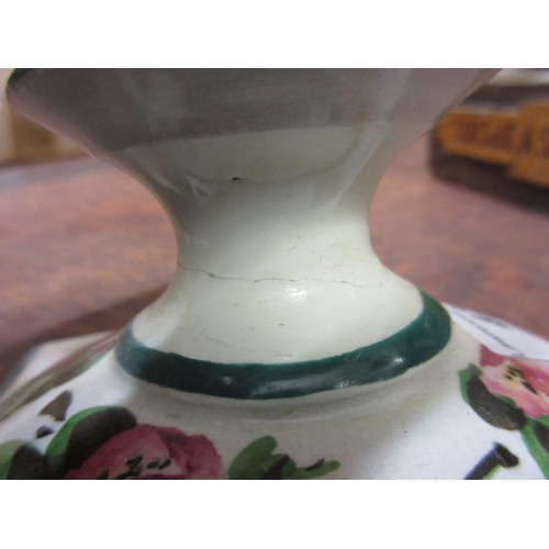 428 - Pair of 19th Century Wemyss floral painted pottery candlesticks (restored), 7ins high