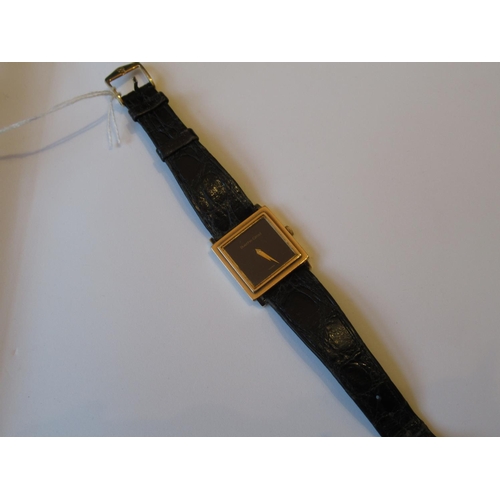 1029 - Bueche-Girod gentleman's 9ct gold cased wristwatch with black leather strap