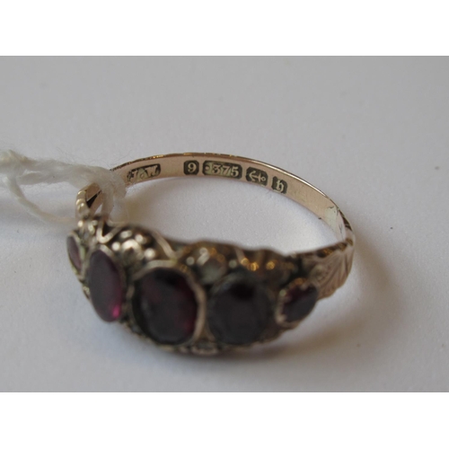 1060 - Victorian five stone garnet ring dated 1882 in original box