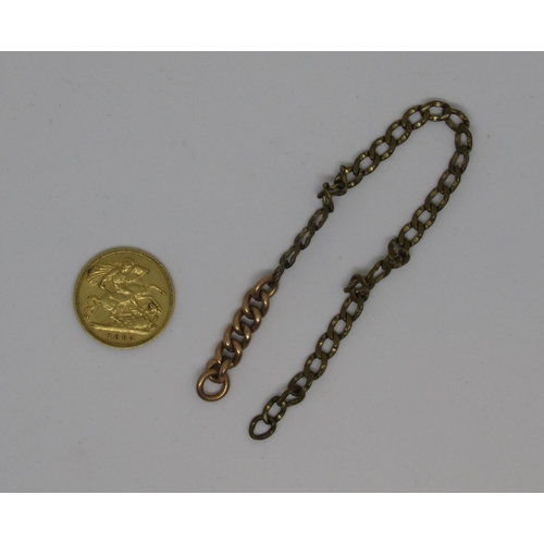 1085 - Victorian 1896 half Sovereign together with small fragment of gold and brass chain