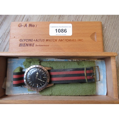 1086 - Gyycine Airman, gentlemans stainless steel wristwatch circa 1967, with black enamel 24 hour dial and... 