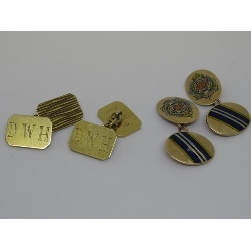 1098 - Pair of oval 9ct gold Royal Army Service Corps enamel decorated cufflinks, together with another pai... 