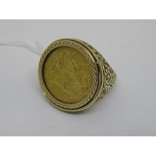 1127 - 1912 Full gold sovereign mounted in a 9ct gold ring