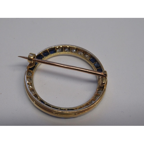 1139 - La Cloche Fres, Paris, circular 18ct gold diamond and sapphire set brooch