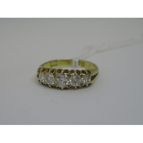 1140 - 18ct Yellow gold ring set five graduated old brilliant cut diamonds