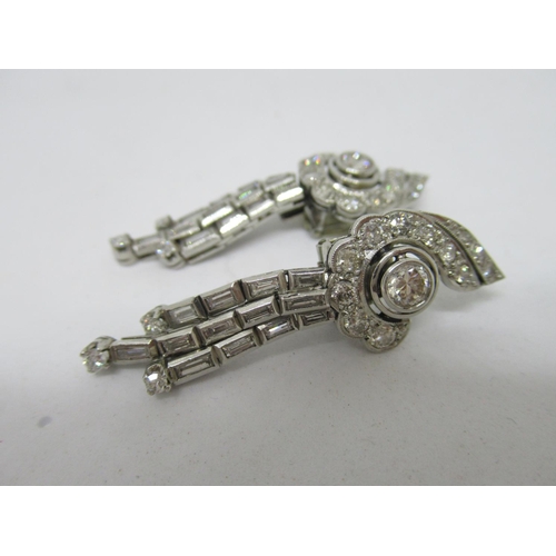 1144 - Pair of platinum diamond set day and night ear clips with detachable drops