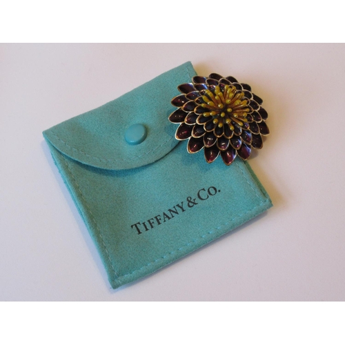 1153 - Tiffany & Company 1960's 18ct gold and enamel decorated flower head brooch, approximately 40mm diame... 