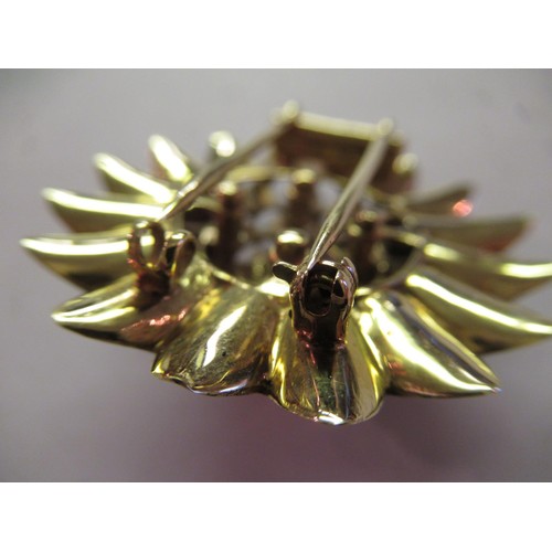 1153 - Tiffany & Company 1960's 18ct gold and enamel decorated flower head brooch, approximately 40mm diame... 