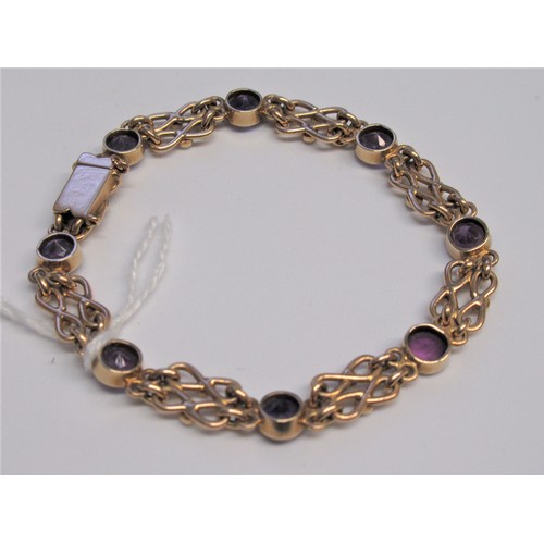 1146 - 15ct Gold bracelet set amethyst and seed pearls