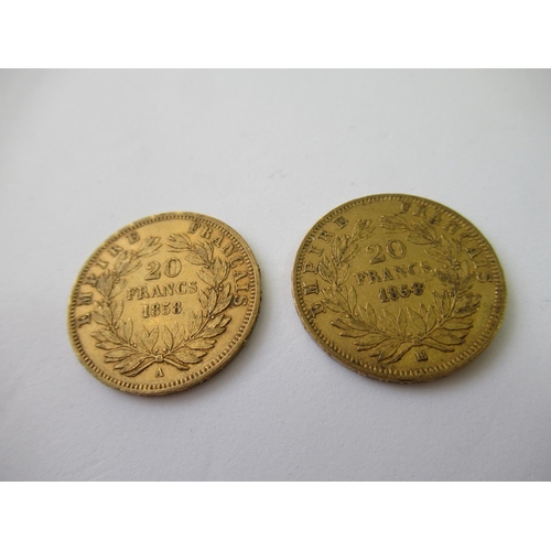 583 - Two French twenty franc gold coins, 1858