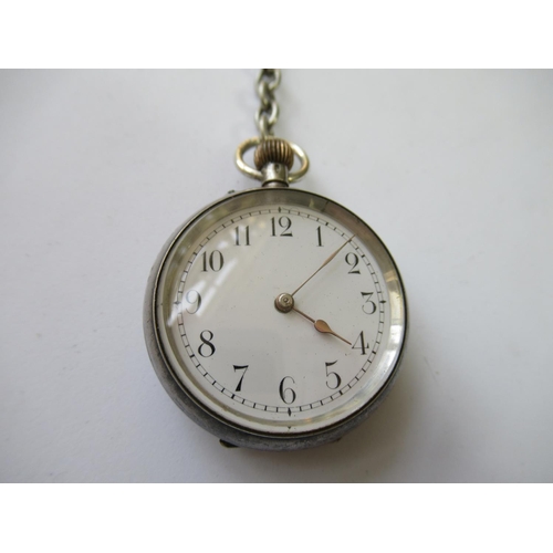 587 - Small silver cased Victorian fob watch with white enamel dial having Arabic numerals and alternating... 