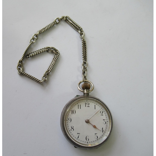 587 - Small silver cased Victorian fob watch with white enamel dial having Arabic numerals and alternating... 