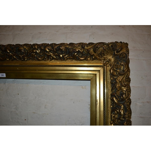 660 - Very large late 19th or early 20th Century rectangular gilt moulded composition picture or mirror fr... 